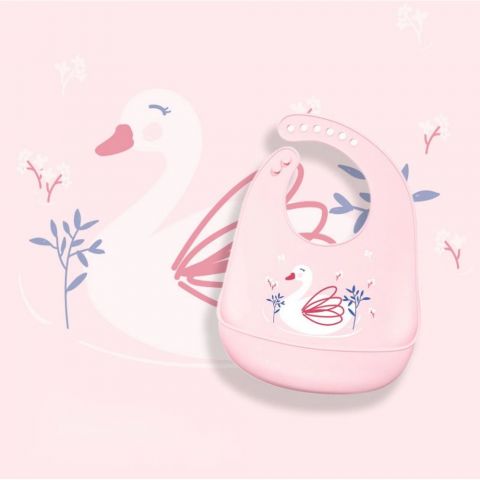 Слюнявчик силиконовый очень хорошего качества, розовый лебедь