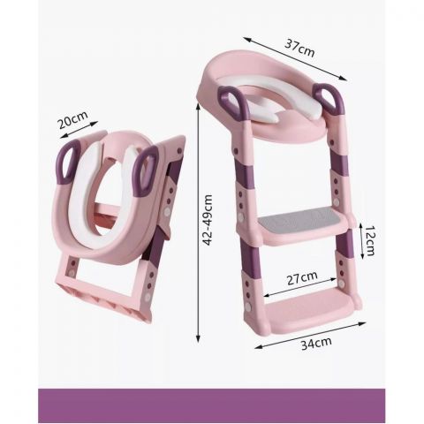Детское сиденье на унитаз мягкое со ступенькой и лесенкой, цвет Розовый ( PU сиденье)