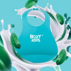 Слюнявчик детский, нагрудник для кормления ROXY-KIDS мягкий с кармашком и застежкой, цвет мятный